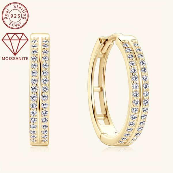 Elegant 925 Sterling Silver Hoop Earrings with 0.16ct*2 Pcs of Synthetic Moissanite Stones - Perfect for Daily Wear and Holiday Festivities - Image 5