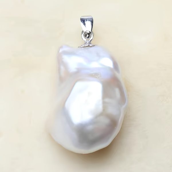 Vintage Elegant Baroque Freshwater Pearl Pendant Enhancers, 20-25mm Natural Irregular Aurora Lustrous White, S925 Sterling Silver Plated, Versatile for Daily & Gift Occasions - No Chain Included, Pack of 1 - Image 5