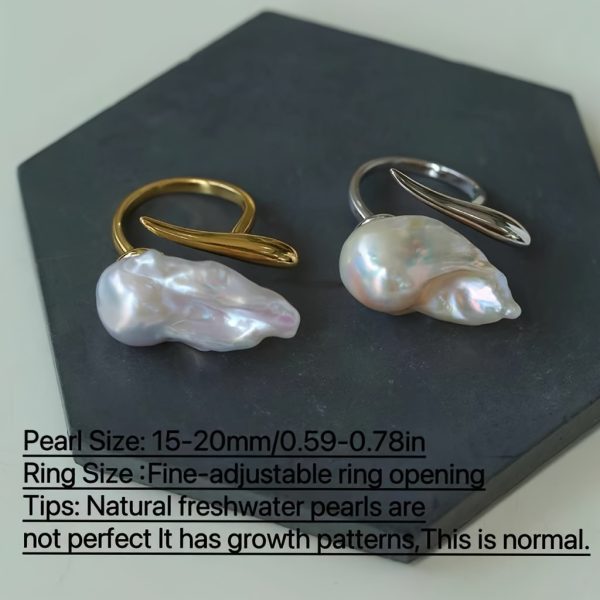 Elegant Adjustable Baroque Freshwater Pearl Ring for Women - Unique Mixed Color 925 Sterling Silver Statement Ring with 18K Golden Plating, Personality Theme, Suitable for Ages 15+, Gift Box Included - Image 6