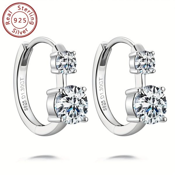 1 Pair of Moissanite Earrings 925 Pure Silvery Women's Earrings Round 6.5mm & 4mm Moissanite Earrings Fashion Earrings Jewelry Birthday Gift with GRA Certificate, Silvery Weight About 3.85g, Moissanite 6.5mm-2pcs, 4mm-2pcs, Total Carat 1.3ct+1.3ct=2.6ctu002FPair
