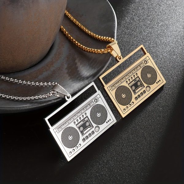 1pc Stainless Steel Retro Music Player Pendant Necklace - Vintage Fashion for Hip Hop & Rock Lovers - Unisex Street Style Party Accessory - Image 6