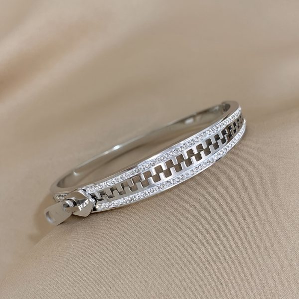 Stunning Gemstone Embellished Stainless Steel Waterproof Zipper Style Bracelet - Luxurious Jewelry for Men and Women - Rust Resistant, Durable, and Stylish Accessory - Image 8