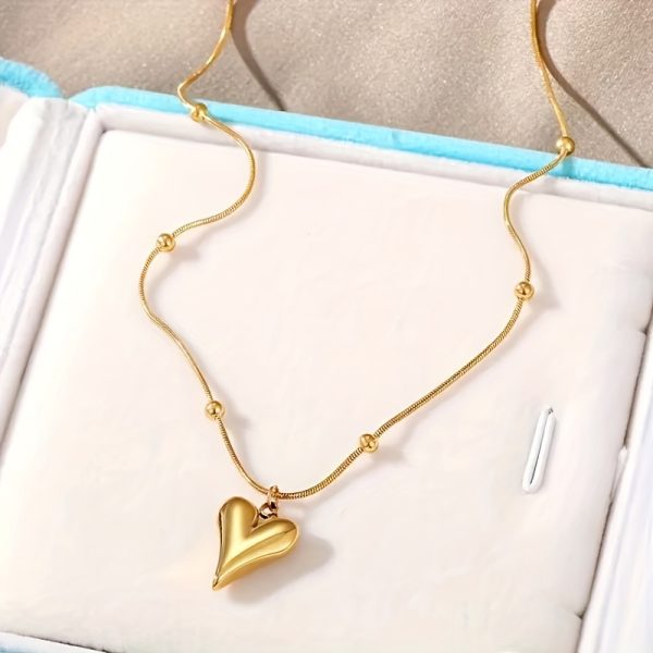 1pc Stainless Steel Couple Love Heart Steel Beads Clavicle Necklace, Suitable For Daily Decoration Gifts For Girlfriend Boyfriend - Image 2