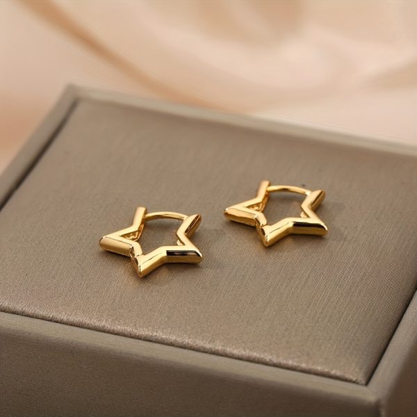 Shimmering Starry Love - 1 Pair Hypoallergenic Stainless Steel Golden Earrings, Chic Couple Jewelry for Enduring Style - Image 3