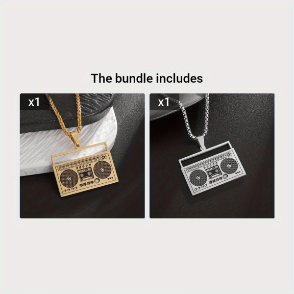 1pc Stainless Steel Retro Music Player Pendant Necklace - Vintage Fashion for Hip Hop & Rock Lovers - Unisex Street Style Party Accessory - Image 9