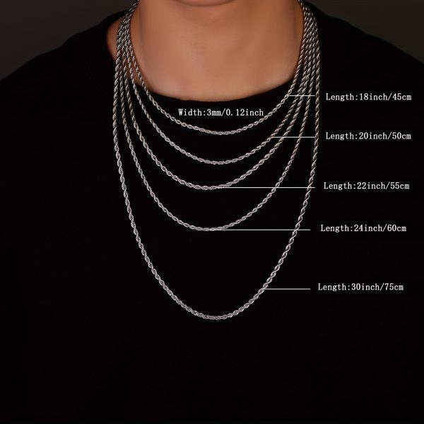 3mm Width Stainless Steel Rope Chain Necklace, Fashion Hip Hop Jewelry - Image 2