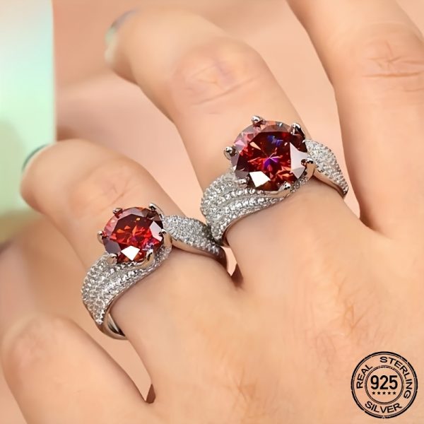 925 Sterling Silver 5 Carat Red Moissanite Ring For Women, Perfect For Engagementu002FProposalu002FBirthdayu002FAnniversary Gift, 18K White Gold Plated, Elegant & Bling Style - Image 4