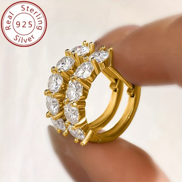 Elegant Luxury 925 Sterling Silver Hoop Earrings with 0.3ct Moissanite Stone, 3.1g - Women's Wedding Party Jewelry, Anniversary Valentine's Day Gift, Real Sterling Silver Ear Needle, All-Season Suitable - Image 8