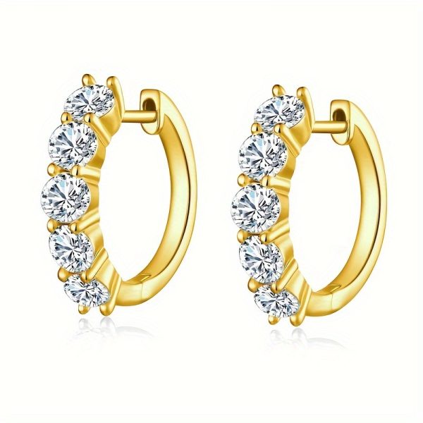 Fashion Hoop Earrings, Moissanite Round Cut 925 Sterling Silver, Hypoallergenic, 14K Gold Plated, for Women, Gift Box Included - Pair (2 Pieces) - Image 4