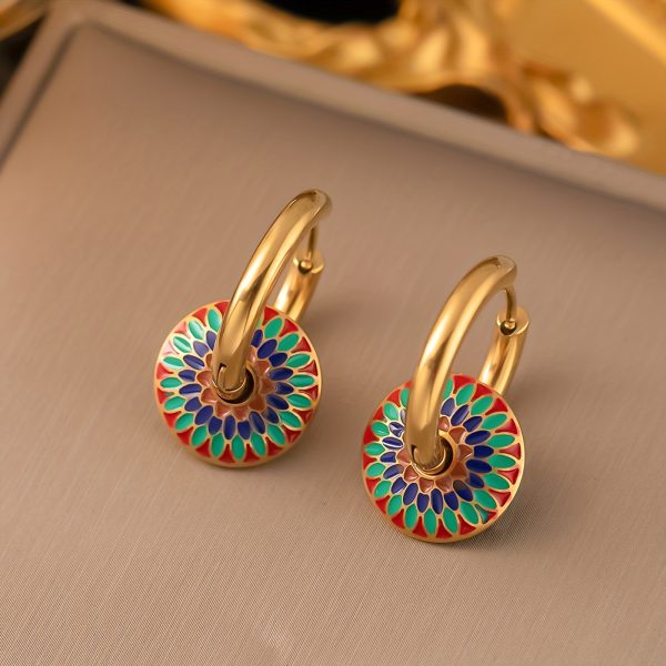 3pcsu002Fset Golden Stainless Steel Bohemian Daisy Pattern Necklace and Earring Jewelry Set for Men and Women - Trendy Boho Chic Accessories - Hypoallergenic and Durable Jewelry Set for Everyday Wear - Image 2