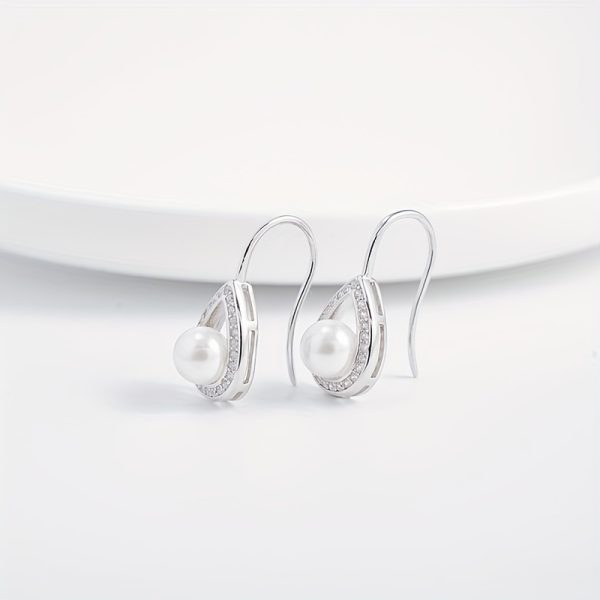 Sterling 925 Silver Hypoallergenic Ear Jewelry Hollow Droplet Shape Freshwater Pearl Inlaid Dangle Earrings Elegant Luxury Style Daily Casual - Image 8