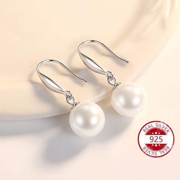 Sterling 925 Silver Hypoallergenic Ear Jewelry Freshwater Pearl Decor Dangle Earrings Elegant Simple Style Daily Casual - Image 6