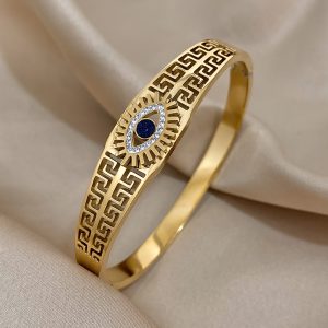 1pc Vintage Black Eyes Design Stainless Steel Bangle, For Men Women Couple