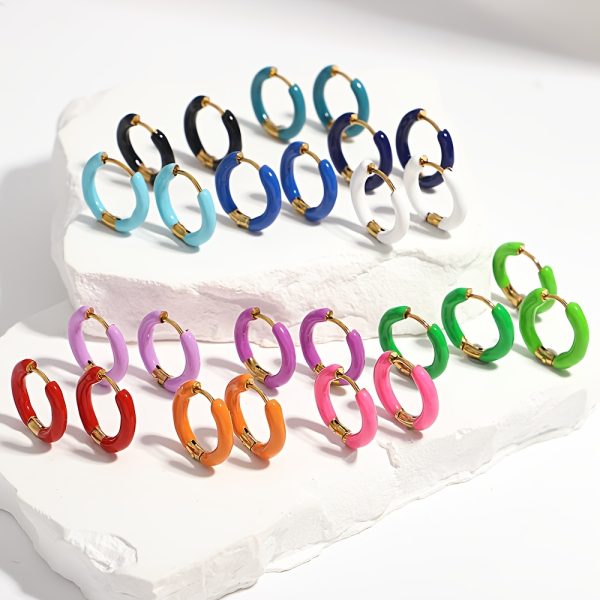 1Pair 18mm Stainless Steel Hoop Earring Stackable - Trendy Dopamine Color Jewelry For Unisex Women Men - Image 18