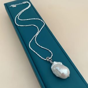 Elegant Baroque Freshwater Pearl Pendant Necklace for Women, 925 Sterling Silver Clasp, Versatile Detachable Design, Fashion Theme, Suitable for Ages 18+, Gift Box Included