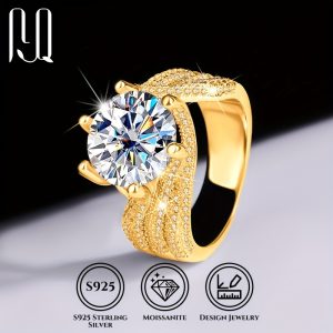 Title: 925 Sterling Silvery 5 Carat Moissanite Ring, Luxurious Full Faux Diamond Inlay, Women 18K Gold Plated Jewelry for Commemorative Day Birthday Wedding Engagement Proposal Gift with CertificatennD Color Vvs Certificate + Black Card + Waist Coden5 Caratsn5 Layers of 18K Gold PlatingnWeight About 9.2g
