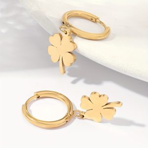 1 Pair of Dazzling Stainless Steel Clover-Shaped Hoop Earrings - Trendy Retro Earrings for Couples - Hypoallergenic, Nickel-Free, and Durable Jewelry Accessories