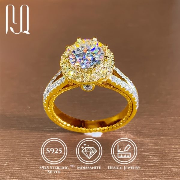 1pc 925 Silvery 2 Carat Round Moissanite Crown Ring, Fashionable 18K Gold Plated Ring, Casual for Man's Gift for Girlfriend, Proposal Engagement Wedding Ring, Anniversary Surprise, Creative Personality Gorgeous RingnMoissanite D Color VVS with CertificatenMain Diamond 2ctnWeight 5.9g, for Wedding - Image 4