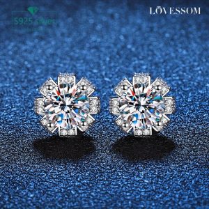 LOVESSOM Elegant 925 Sterling Silvery Moissanite Camellia Stud Earrings - Vintage-Inspired, Perfect for Daily Wear & Gifts on Valentine's, Christmas, Halloween | Includes Gift Box
