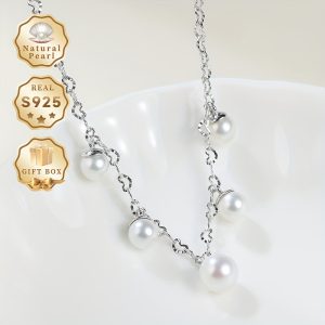 MUFAN Elegant Pearl Necklace, S925 Silver, 5-7mm Natural Freshwater Pearls, Tassel Design, Luxurious Gift Box, June Birthstone, All-Season Wear, Perfect for Daily and Gifting
