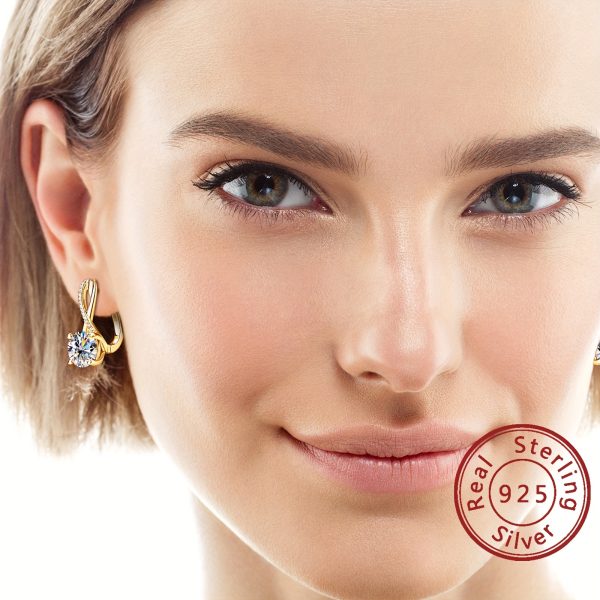 1 Pair Moissanite S925 Sterling Silver Hoop Earrings, Infinity Moissanite Earrings For Women Round Moissanite English Lock Earrings, Luxury Party Style Ear Jewelry For Wedding Party Banquet Wearing - Image 7