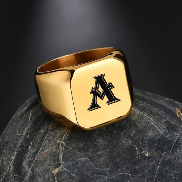 1pc Exquisite Classic Stainless Steel Letter Ring - Fashionable Simple Design, 26-Letter Engraving, Durable and Hypoallergenic - Perfect for Everyday Wear - Image 4