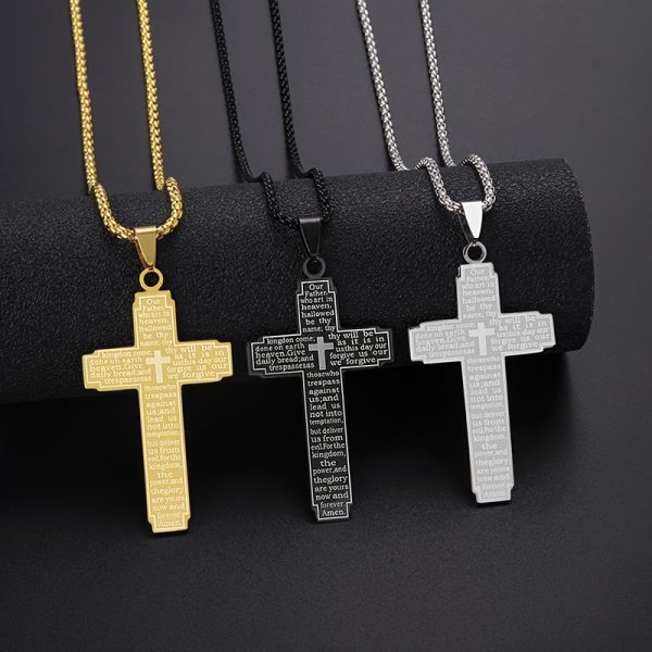 1pc Cross Pendant Stainless Steel Necklace, Men's Retro Jewelry, father's day gift - Image 5