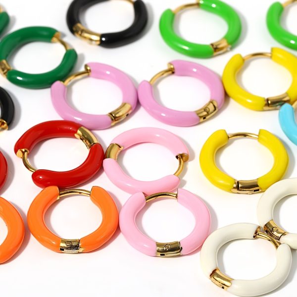 1Pair 18mm Stainless Steel Hoop Earring Stackable - Trendy Dopamine Color Jewelry For Unisex Women Men - Image 8