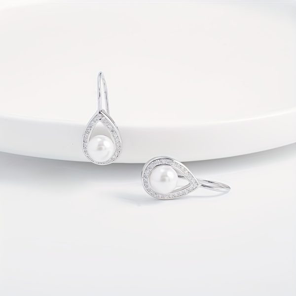 Sterling 925 Silver Hypoallergenic Ear Jewelry Hollow Droplet Shape Freshwater Pearl Inlaid Dangle Earrings Elegant Luxury Style Daily Casual - Image 7