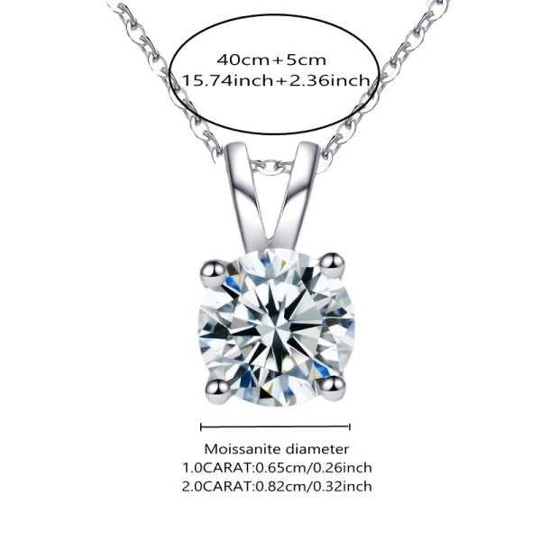1-2CT Moissanite Pendant Necklace - Luxury 925 Sterling Silver Classic 4 Claw Setting, Ideal Wedding Engagement Gift for Women - Image 4