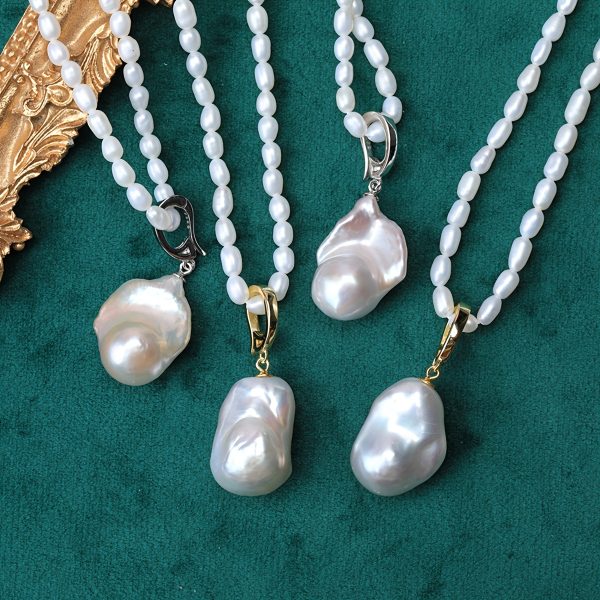 Vintage French-Style Baroque Freshwater Pearl Pendant Enhancer, Natural Stone, S925 Sterling Silver with Plating, Universal Clasp ?C Elegant Accessory for Daily Wear, Date Night, Gifting, Bridal Jewelry - Image 2