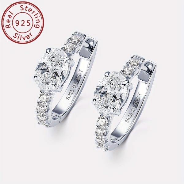 1 Pair of Moissanite Earrings 925 Pure Silvery Women's Oval 5x7mm Moissanite Unconventional Stone Earrings, Silvery Weight 3.18g, Main Stone Moissanite Oval 5x7mm*2, Total Moissanite Carat 1ct+1ct=2ctu002FPair; The Sub Stone Is Zirconia - Image 6
