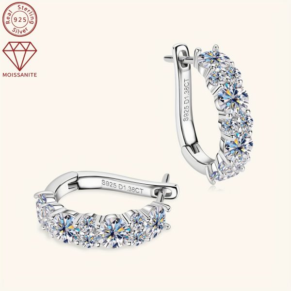 Elegant 14K Golden Plated 925 Sterling Silver Hoop Earrings with Synthetic Moissanite Stones, Luxury Round Cut April Birthstone Earrings, Perfect for Wedding and Christmas Holiday Season - Image 9