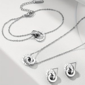 4pcs Stainless Steel Roman Numeral Inlaid Rhinestone Simple Fashion Trendy Design