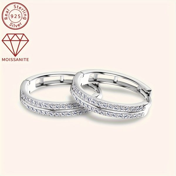 Elegant 925 Sterling Silver Hoop Earrings with 0.16ct*2 Pcs of Synthetic Moissanite Stones - Perfect for Daily Wear and Holiday Festivities - Image 10