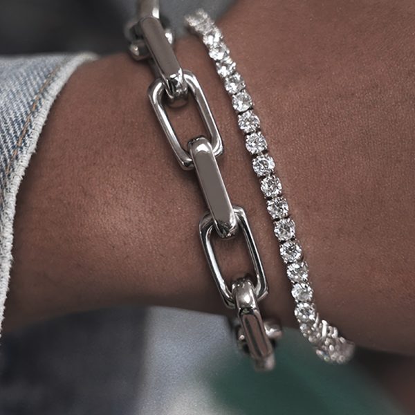 1pc Durable Stainless Steel Cuban Chain Bracelet - Fashionable Unisex Hip Hop Trendy OT Buckle Design, Perfect Couple Accessory - Unique Fathers Day Gift Idea for Men and Women - Image 5