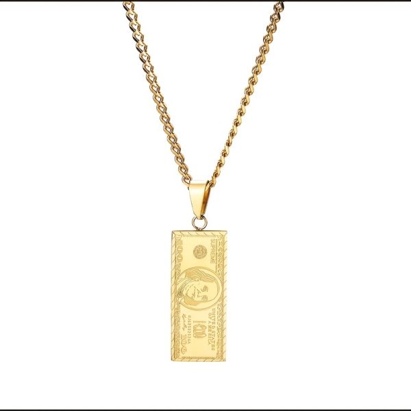 100 Banknote Stainless Steel Punk Pendant Necklace - Men's Hip Hop Fashion Necklaces with Cool Design - Unique Gift for Him - Image 9