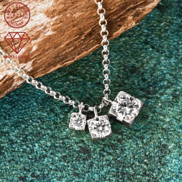 ??Silver weight 3.89g, Moissanite 5mm&4mm&3mm*1 each, total carat 0.9ct??1 Moissanite necklace 925 silvery ladies fashion 3 Moissanite pendant necklace 925 pure silvery jewelry chain length 45+1.97inch - Image 2