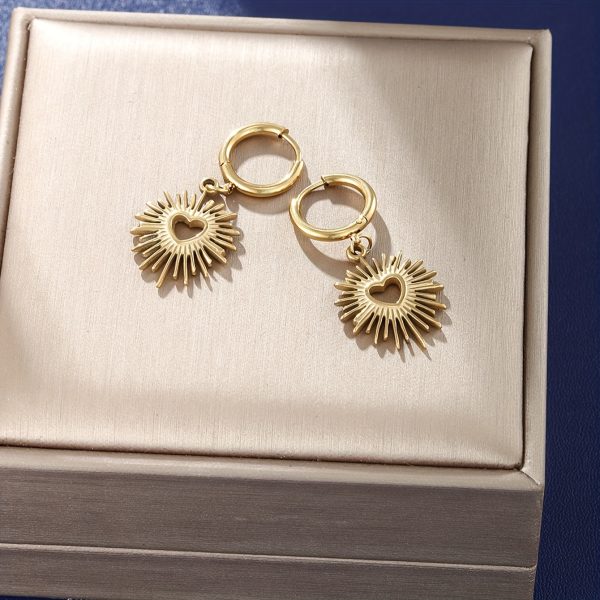 Delicate Heart-Shaped Sunflower Hoop Earrings - Stud Earrings with 14K Plated Stainless Steel, Elegant Punk Style, Dainty Jewelry for Women, Hypoallergenic, Nickel-Free, and Long-Lasting Shiny Finish - Image 5