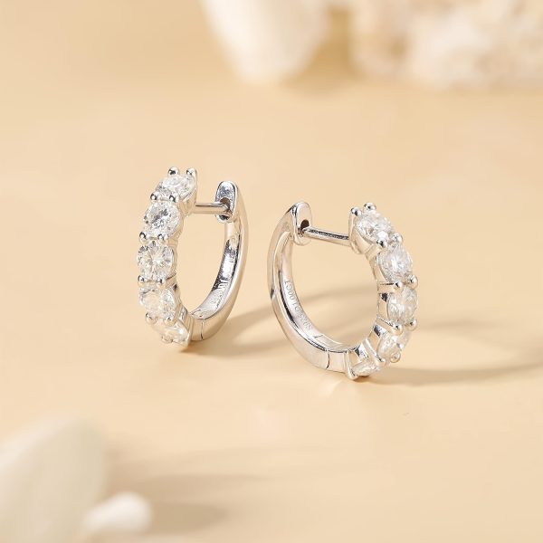 2.0ct D Color Moissanite Brilliant Round Cut Sterling Silver Hoop Earrings for Women Men Wedding - Image 2