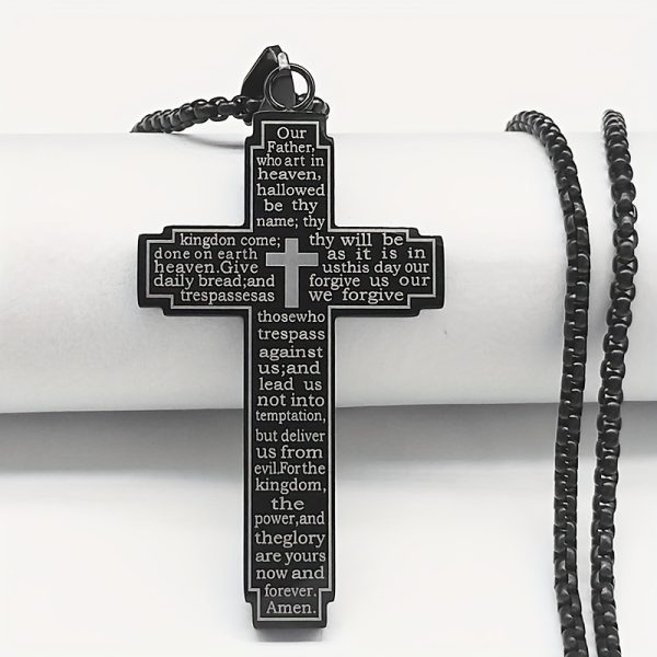 1pc Cross Pendant Stainless Steel Necklace, Men's Retro Jewelry, father's day gift - Image 3