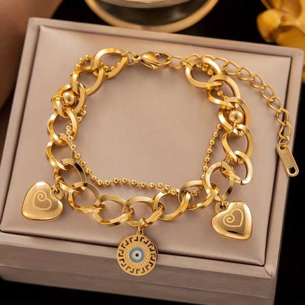 1pc Golden Stainless Steel Trendy Jewelry Enamel Painted Versatile Men's And Women's Couple Retro Daily Street Party Bracelet - Image 5