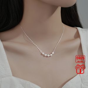 Luxurious Pearl Strand Necklace - 925 Sterling Silver Hypoallergenic Shell Pearl Jewelry with Simple Retro Design Clavicle Chain and Gift Box - Ideal for Sensitive Skin and Everyday Wear