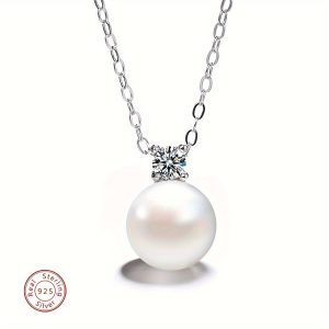 0.3pc Exquisite 925 Sterling Silver Freshwater Pearl Inlaid O Word Chain Necklace - Elegant Minimalist Luxury Y-Necklace for Women, Versatile Daily Wear, Banquet and Mother's Day Gift