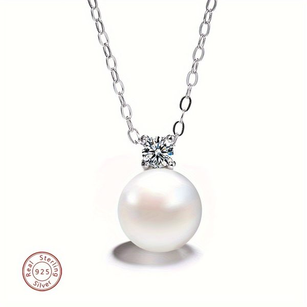 0.3pc Exquisite 925 Sterling Silver Freshwater Pearl Inlaid O Word Chain Necklace - Elegant Minimalist Luxury Y-Necklace for Women, Versatile Daily Wear, Banquet and Mother's Day Gift