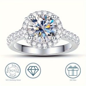 1ct Moissanite Solitaire Ring - Exquisite 925 Sterling Silver Classic Design, Perfect for Engagement, Wedding, Noble Christmas, Birthday Gift for Her, Ideal Symbol of Eternal Love