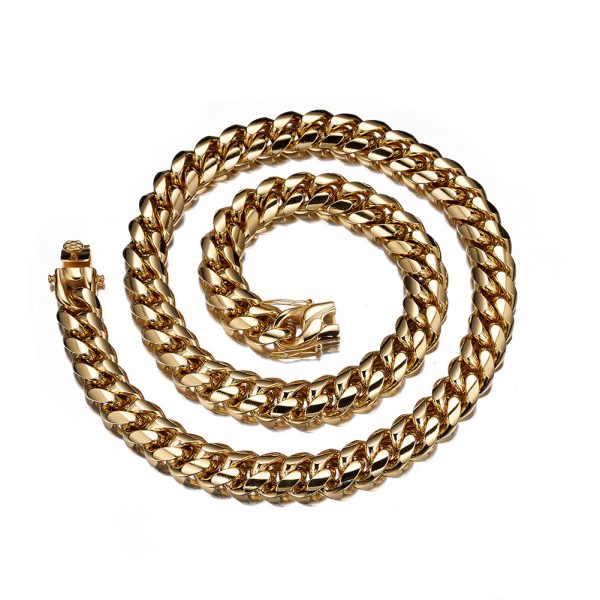 2Pcs Mens Stainless Steel Golden Cuban Chain Golden Bracelet Necklace Jewelry Set - Image 4