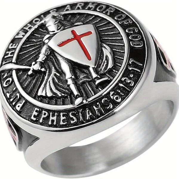 1pc Men's Bold Stainless Steel Knight Shield Ring - Medieval Inspired, Symbol of Protection, Perfect for Stylish Everyday Wear - Image 13