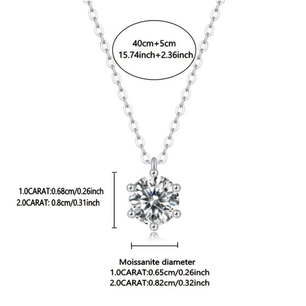 1ct-2ct Moissanite Sterling Silver Classic 6 Claw Necklace Pendant - Luxury Jewelry for Women, Birthday, Wedding, Engagement, 925 Silver, Classic Design, Durable, High-Quality, Sparkling, Eye-Catching, Romantic Gift - Image 5