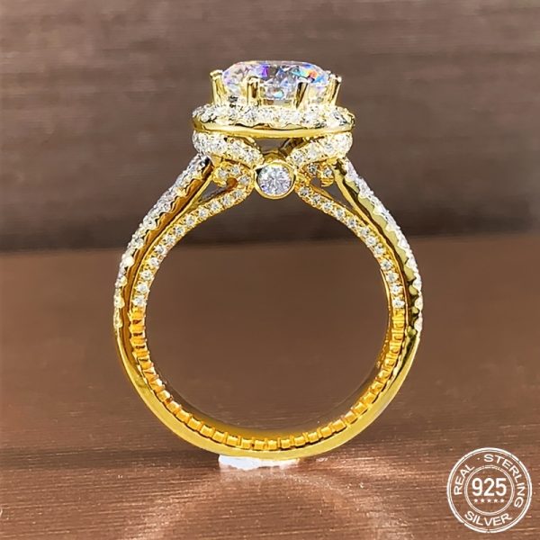 1pc 925 Silvery 2 Carat Round Moissanite Crown Ring, Fashionable 18K Gold Plated Ring, Casual for Man's Gift for Girlfriend, Proposal Engagement Wedding Ring, Anniversary Surprise, Creative Personality Gorgeous RingnMoissanite D Color VVS with CertificatenMain Diamond 2ctnWeight 5.9g, for Wedding - Image 3